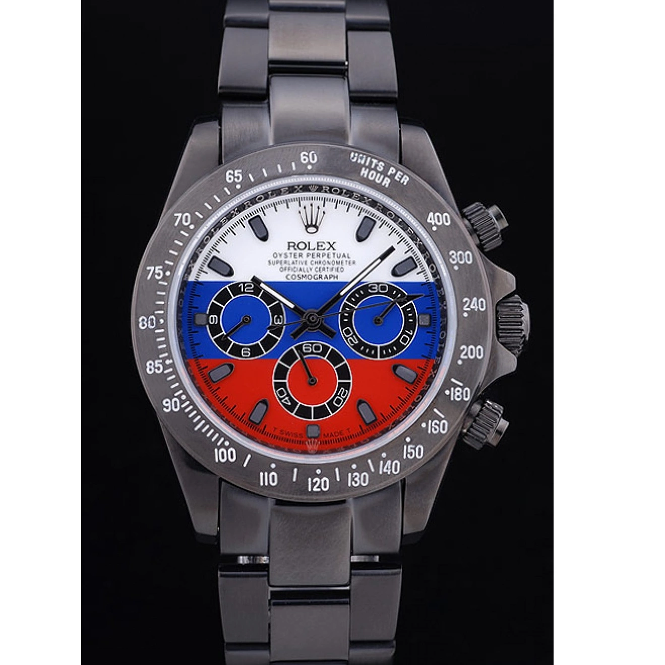 Rolex aaa copy Flag Bracelet Black Russian Cosmograph Daytona Dial Rolex 7472 0528